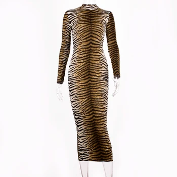 Hugcitar leopard tlač dlhý rukáv slim bodycon sexy šaty 2019 jeseň zima ženy streetwear strany festival šaty, oblečenie