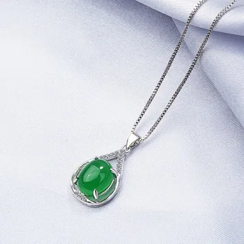 Prírodné Green Jade Chalcedony Kolo Prívesok 925 Strieborný Náhrdelník Čínsky Vyrezávané Kúzlo Šperky, Módne Amulet Darčeky pre Ženy