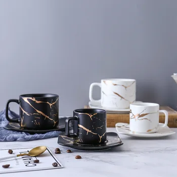 Marbling Matné Zlato Produkty Série Japonskom Štýle, Čierna A Biela Šálka A Tanierik Prípade Šálku Čaju Sklo Šálku Kávy
