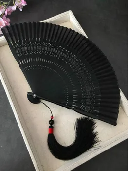 Čínsky Bambus Strane Ventilátora Ventilador Prenosné Retro Skladacie Black Silk Ventilátor Klasický Muži Ženy Výkon Prop Strane Ventilátor