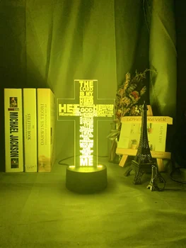 Bibliu Žalm Báseň Kresťanský Kríž Led Nočné Svetlo na Cirkev Dekor Darček pre Kresťanov, Spálňa stolná Lampa Kríži Ježiš