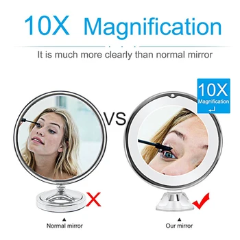 LED Zväčšovacie make-up Zrkadlo prísavky Sklopné Zrkadlo na líčenie 10X Zväčšovacie make-up Zrkadlo 360 Stupňov Rotujúce Zrkadlo s LED