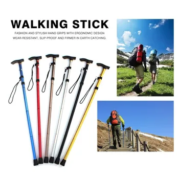 Nové Hliníkové Kovové Štyroch Sekcií Walking Stick Ľahko Nastaviteľné Skladacia Skladacie Cestovné Cukrovej Trstiny, Camping, Turistiku Stick