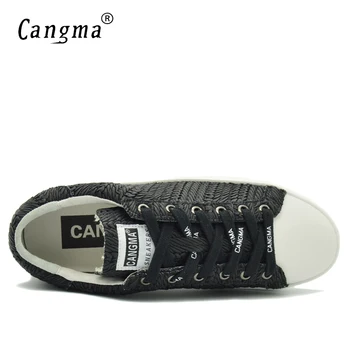 CANGMA Pôvodné Pohodlie Dámy Topánky na Jeseň Čierny Prúžok Ručné Originálne Kožené Tenisky Ženy Calzado Mujer Famale Ploché Topánky