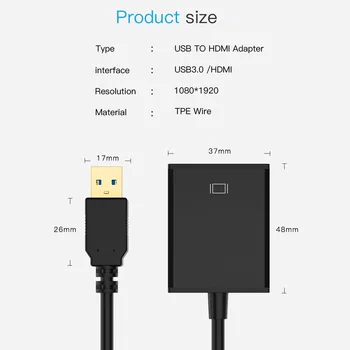 HD 1080P USB 3.0 HDMI Prevodník Kábel Adaptéra USB HDMI Externá grafická Karta Multi Monitor Adapter pre PC Notebook, Projektor