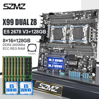 SZMZ X99 Dual CPU Socket LGA 2011-3 Doska Set S E5 2678V3 A 8*16gb DDR4 2400MHZ ECC REG RAM