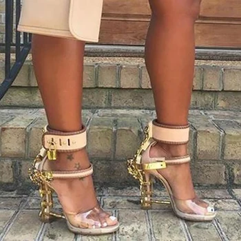 Crystal Ženy Sandále Transparentné PVC Kovový Zámok Dekor Marhuľový Otvorené Prst Lete Dámy Obuv Členková Pracka Zákazku Dráhy Obuvi