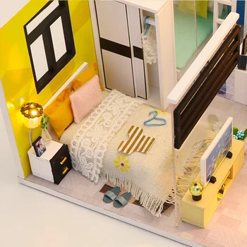 DIY Miniatúrny domček pre bábiky s Nábytkom Auta Model Budovy Jednoduchý Štýl Dreva Doll House Pre Dospelých Darčeky, Hračky Pre Deti Malý Dom