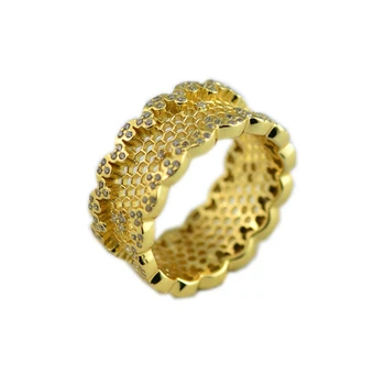 Krúžky Reálne 925 Sterling-Striebro-Šperky Honeycomb Čipky Krúžok, Shine & Jasné, CZ Módne Svadobné Prstene pre Ženy, Ženské Dary SHR006