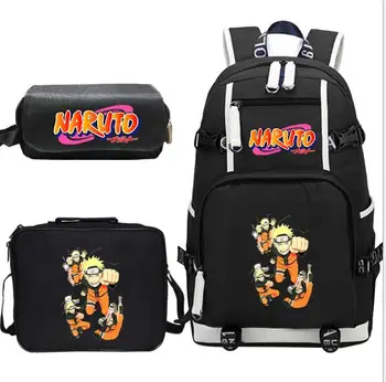 Naruto Anime Batoh pre Chlapcov, Dievčatá, Deti, Školské Tašky Študent Bookbag Deti Cestovné Bagpacks s Lunchbag+pero Bag Vak Enfant