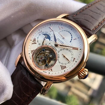 Seakors mužov sledovať seagull tourbillon pohyb ST8007 viacfunkčné hodinky moonphase kostra wristwatche sapphire luxusné hot