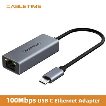 CABLETIME USB Ethernet Adaptér USB C do LAN RJ45 100Mbps pre Notebook Matebook Macbook Inteligentné zariadenia Siete N404