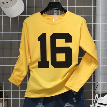 Bežné Ženy T-Shirt Long Sleeve Kórejský Štýl Slim Basic Tričko Top Dámske Oblečenie Na Jeseň Zima T Shirt Femme Číslo 16 Tlač