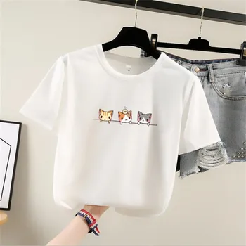 2020 Nové Dámske Letné Ženy Tričko Krátky Rukáv O-krku Bežné Zábavné Voľné 3 mačka tlače Topy Tees Ženy Dámy T-Shirt