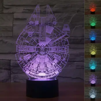 Star Wars Millennium Falcon 3D Nočné Svetlo 7 Farieb Zmena LED Stolná Lampa Hračka Darček