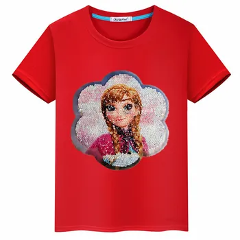 Nový štýl princezná flip flitrami letné dievča bavlnené tričko krátky rukáv kolo krku deti oblečenie dievčatá od 8 do 12