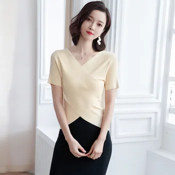 2019 jar a v lete svetre t-shirt kórejských žien temperament slim tvaru pletenie t-shirt feminino pletené t-shirts SJ1464