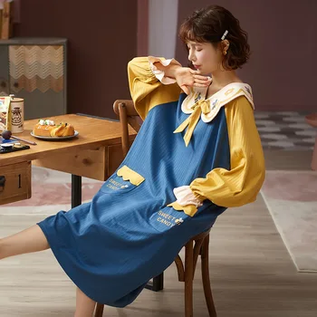2020 Nové Jeseň Pyžamo Ženy Plus Veľkosť Lady Sleepwear Cartoon Oblečenie Pre Voľný Čas Roztomilý Šaty Materskej Šaty Nightgown Salónik Sleepwear