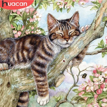 HUACAN 5D Diamond Maľovanie Mozaiky Mačka Plné Námestie Vŕtať Zvierat Diamond Výšivky Predaj Kamienkami Domáce Dekorácie Plné Zostavy