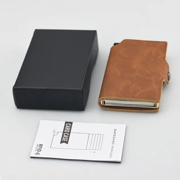 Casekey Vintage Brown Koža Hliníková Peňaženka Kreditnej Karty Držiteľ Kovu s RFID blokovanie funkcie