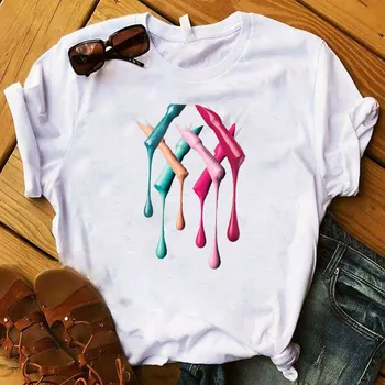 Ženy Letné Topy Harajuku Tee Tričko 90. rokoch 3D Necht farba Farba T-shirt Módne Ženy Tričko Nadrozmerné Žena T-shirts