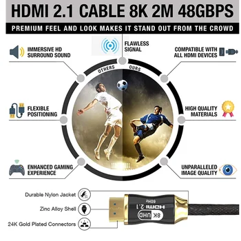 HDMI 2.1 Kábel 8K 60Hz 4K 120Hz pre Xiao Mi Okno 48Gbps 8K HDMI Digitálny Káble HDR eARC pre PS5 PS4 Apple TV, Projektor