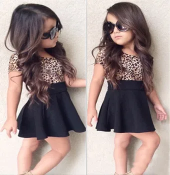 2020 Baby Dievčatá V Lete Kid Princess Krátky Rukáv Leopard Patchwork Krátke Šaty Štýlové Detské Dievčenské Šaty Oblečenie