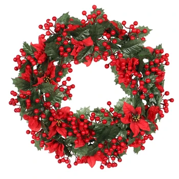 Vianočné Dekorácie, Vence, Girlandy Ornament Umelé Vianočné Vence So Zelenými Listami, Červené Ovocie Banda, Veselé Vianoce
