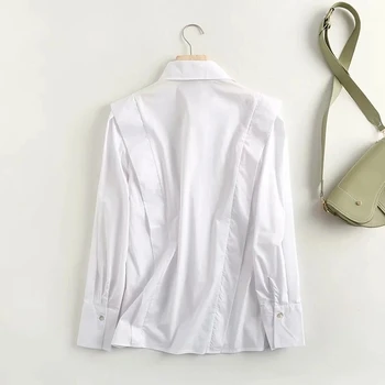 Ochrnutú jeseň blúzka ženy anglicko high street vintage skladaný voľné spájanie biela bežné blusas mujer de moda 2020 tričko top