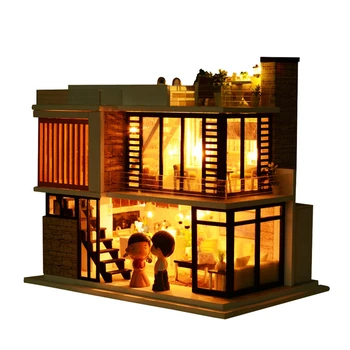 Doll House Drevený Nábytok Diy Dom Miniatúrne Box Zostaviť Puzzle 3D Miniaturas domček pre bábiky Súpravy, Hračky Pre Deti Darček k Narodeninám