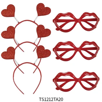 Valentín Kostým Nastaviť Červené Srdce Tvar Hairband Fantázie Okuliare Pre Valentines Day Party Dekorácie Vanlentines Deň Dodávky