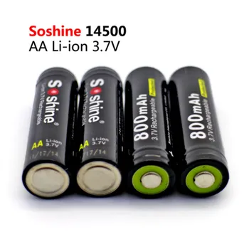 Nové 4pcs Soshine 3,7 V 800mAh 14500 Li-ion Nabíjateľnú Batériu AA Batéria s Chránené PCB pre LED Baterky Svetlomety
