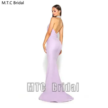 Nový Sexy Ružová Dlho Bridesmaid, Šaty Backless Crystal Golier Morská Víla Formálne Šaty Plus Veľkosť Maid Of Honor Svadobné Party Šaty
