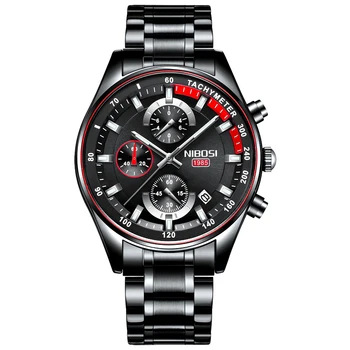 Chronograf NIBOSI 2020 Luxusné Značky Sledovať Mužov Black Sporst Mužov Vodotesné Hodinky z Nerezovej Ocele Kapela Alalog Náramkové hodinky Relogios