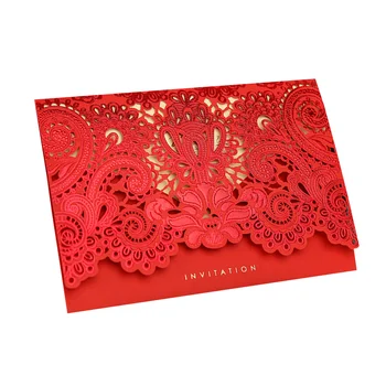50pcs Laserom Rezané dekor Luxusné Svadobné oznámenia Karty Červené Zlato Prispôsobenie na Mieru Svadobné Karty Pozvanie s Obálok