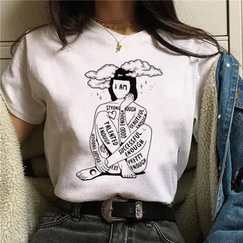Feministky Harajuku T Shirt Ženy Feminism GRL PWR Ullzang T-shirt Dievča Moc 90. rokov Grafické Tričko Grunge Estetické Top Tees Žena