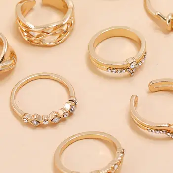 Sindlan 12Pcs Boho Zlata Plné Crystal Prst Krúžky, Sada pre Ženy Klasické Kúzlo Duté Hladké Srdce Infinity Dievčatá Módne Šperky