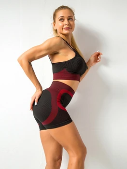 Bezšvové Jogy Set 2ks nastaviť telocvični oblečenie Športové Vysoký Pás Šortky+podprsenka Cvičebný úbor Fitness joga oblek pre ženy