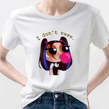 Harajuku Nadrozmerná t-shirt Powerpuff Dievčatá Série Žien T Tričko je mi jedno Písmeno Tlačenej Top Streetwear Ružové Letné Tričko