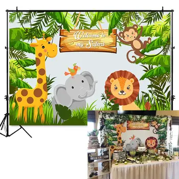 Lesné Jungle Safari Party Foto Pozadie Zvieratá Lesa Fotografie Pozadí Happy Birthday Tému Party Dekorácie 944