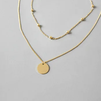 Nové 925 sterling silver dvojité vrstvený náhrdelník žena krku reťaze, módne zlatá farba okrúhle korálky choker šperky, náhrdelníky
