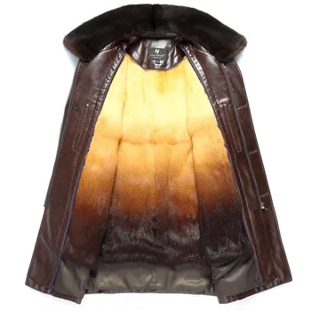 Luxusné Teplé Zimné pánske Originálne Kožené Bundy a Coats Dlhá Srsť Králik Kožušinou vo Vnútri Noriek Kožušiny Golier Zimné jaqueta de couro