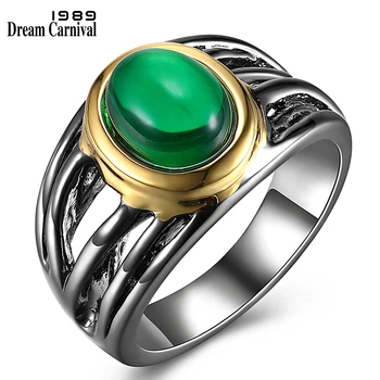DreamCarnival 1989 Musí Mať Šperky Solitaire Krúžok pre Ženy Oválne Zeleným Zirkónom Zbraň a Zlatej Farby bez Olova Kovové WA11547