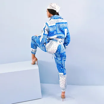 Blue Print Módne Ženy Tepláková Súprava 2 Ks Súprava Plodín, Topy A Nohavice, Oblečenie Pre Ženy Spring Street Style Hip Hop Sweatsuit Nastaviť