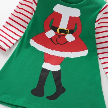 Zimné Vianočné Šaty Prekladané Celý Rukáv Tlač Bavlna Girl Dress O-Krku Jeseň Šaty Strany Dievčatá Oblečenie