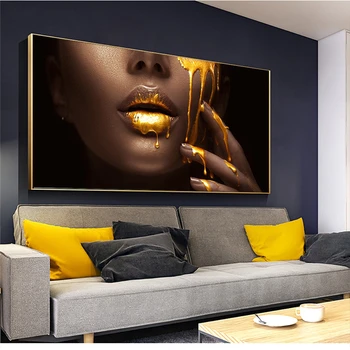 Čierne Ženy Tvár s Zlatý mok Plátno Maľovaní Plagátov a Vytlačí Cuadros Múr Umenia pre Obývacia Izba Domova (Bez Rámu)