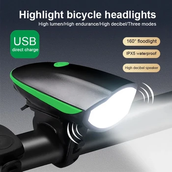 Predné Koleso Svetla USB s Horn Nabíjateľná Bicykli Svetlá, Nepremokavé Cyklistické Svetlometu silný Blesk Lampa MTB Príslušenstvo
