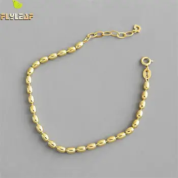 Flyleaf Jednoduché Zlato Oválne Guľôčky Lištovanie Reálne 925 Sterling Silver Náramky Pre Ženy Móda Jemné Šperky, Náramky & Bangles