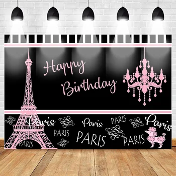 Mocsicka Narodeniny Páry Kulisu pre Fotografovanie Eiffelova Veža Narodeninovej Party Tortu Tabuľka Dekor Pozadie Čierne, Ružové Pozadie