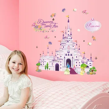 Pink Princess Dream Castle Samolepky na Stenu DIY Dievčatká detský Detská Izba Decor Vinylové Tapety, PVC Nástenné Art Odtlačkový Plagáty